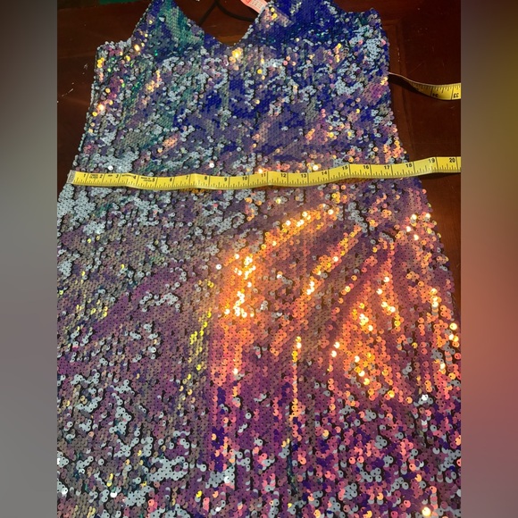 by & by Shimmering Sequin Dress in Purple and Blue. 
STRETCH FABRIC - Picture 8 of 9